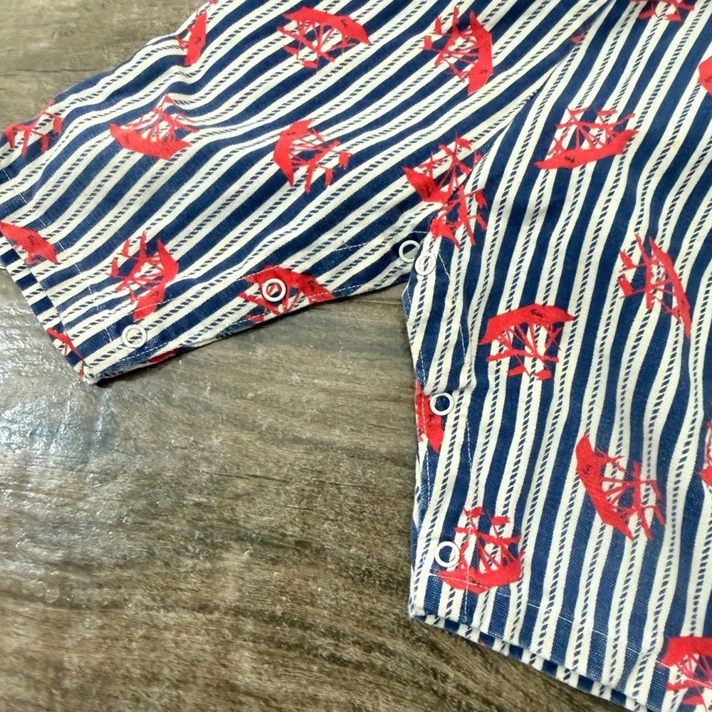Healthtex Vintage Baby Stantoos Nautical Striped Overalls, Navy Red, 12mo